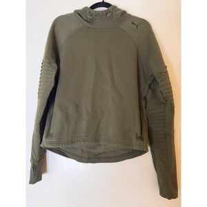 Puma Olive Green Moto Ribbed Sleeve Hoodie Sweatshirt Women's Size M